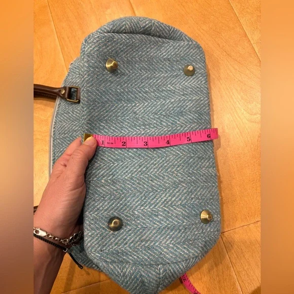 Harris Tweed Scotland wool small satchel bag turquoise blue - Picture 7 of 7